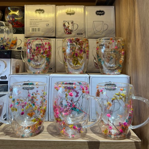 12002 ÇİFT CİDAR ÇİÇEKLİ KULP BARDAK 300 ML *36*AD